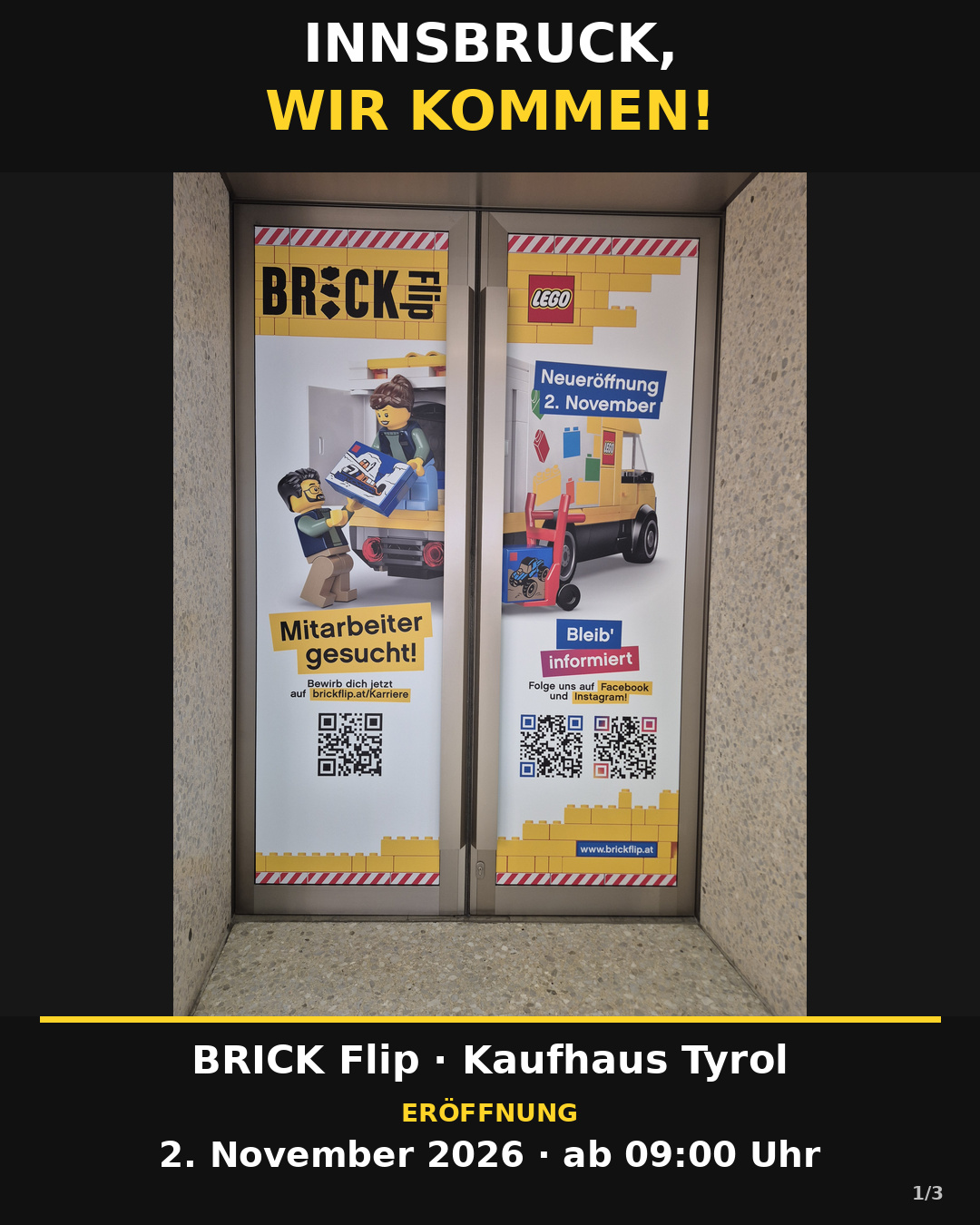 BRICK Flip Innsbruck eröffnet am 2. November 2026 ab 09:00 Uhr im Kaufhaus Tyrol