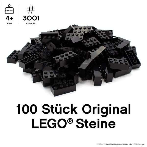 Original LEGO Basic Bricks | 100 PCS 2x4 Stein (3001) Schwarz