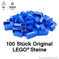Original LEGO Basic Bricks | 100 PCS 2x4 Stein (3001) Blau
