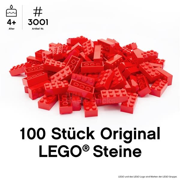 Original LEGO Basic Bricks | 100 PCS 2x4 Stein (3001) Rot