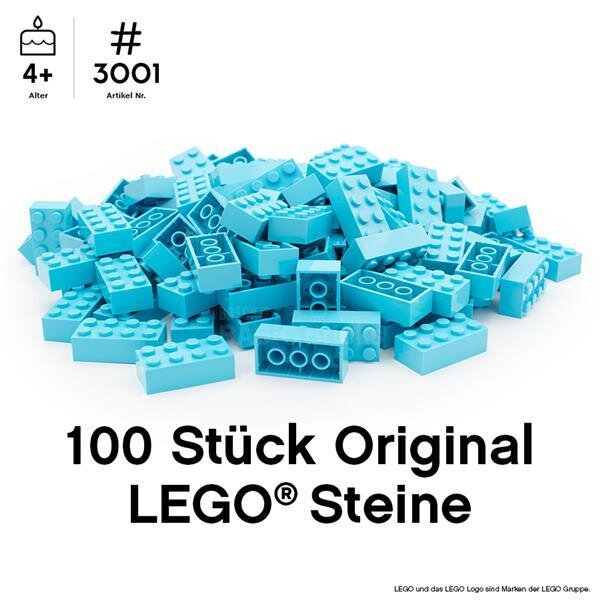 Original LEGO Basic Bricks | 100 PCS 2x4 Stein (3001) Medium Azure