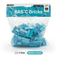 Original LEGO Basic Bricks | 100 PCS 2x4 Stein (3001) Medium Azure