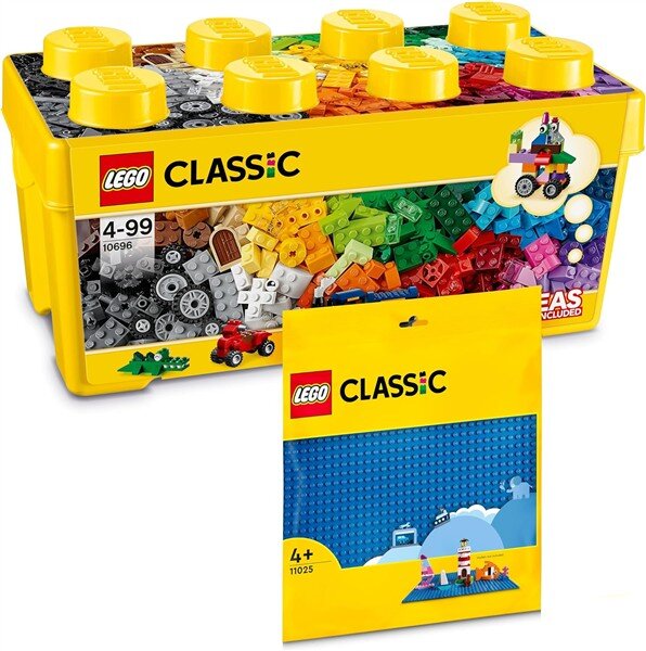 Classic Bausteine-Box Mittelgroß + Blaue Bauplatte