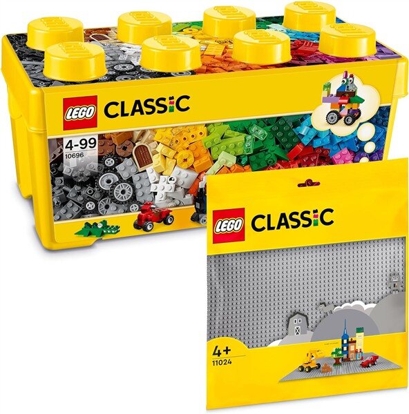 Classic Bausteine-Box Mittelgroß + Graue Bauplatte